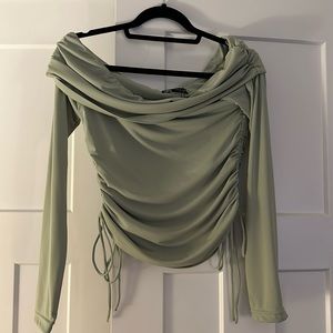 Zara Green Off-The-Shoulder Rouched Top